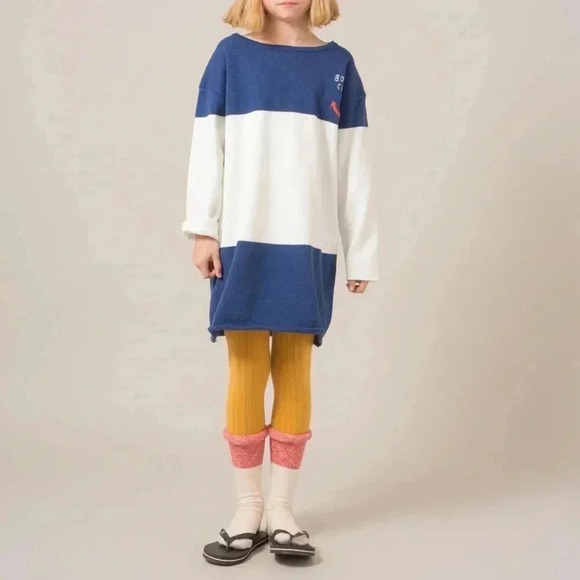 Bobo Choses Nautical Anchor Bi Color Striped Colorblock Knitted Sweater Dress - Picture 1 of 10